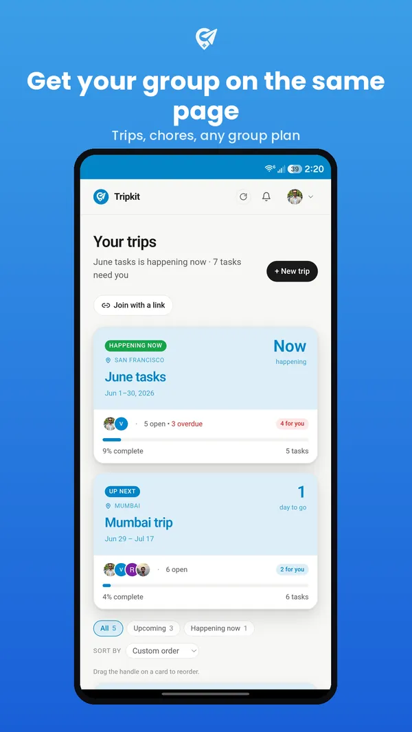 Your trips list in Tripkit
